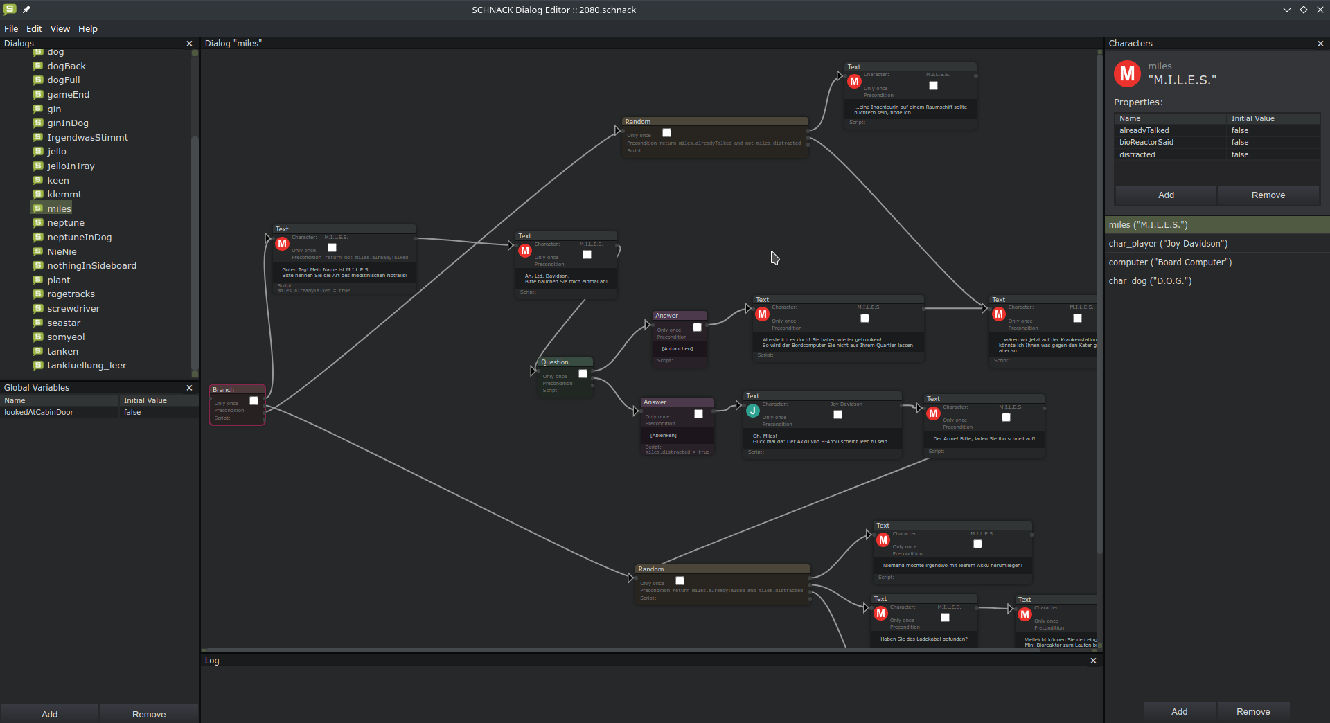 Schnack Screenshot, ein knotenbasierter Dialog-Editor