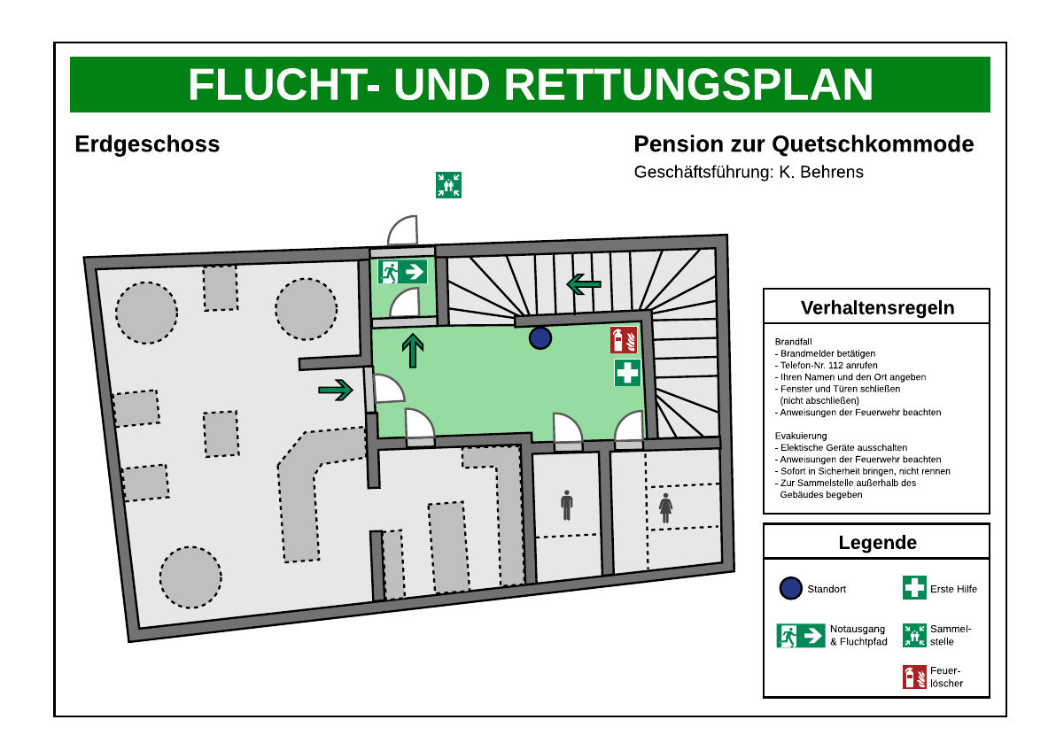 Das Erdgeschoss der Pension